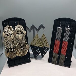 Bundle 3 trendy fashion fashionista statement style extra long earrings.